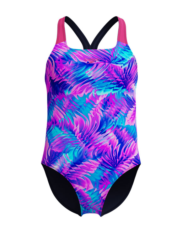 Speedo - Girls Allover Printed Powerback Swimsuit - Pink/Blue - Product Front