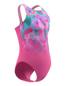 Speedo - Girls Print Pulseback Swimsuit - Pink/Multi - Product Front/Side