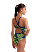 Funkita - Girls Scaled Back Diamond Back Swimsuit - Green/Blue - Model Back/Side