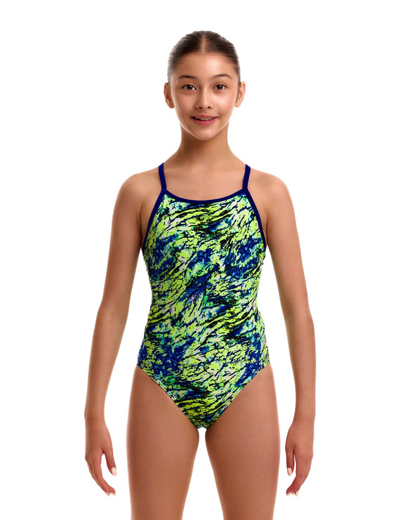 Funkita - Girls Scaled Back Diamond Back Swimsuit - Green/Blue - Model Front