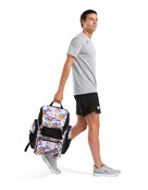 Arena Limited Edition One Go Allover 45L Backpack - Collage - Product with Model Carrying