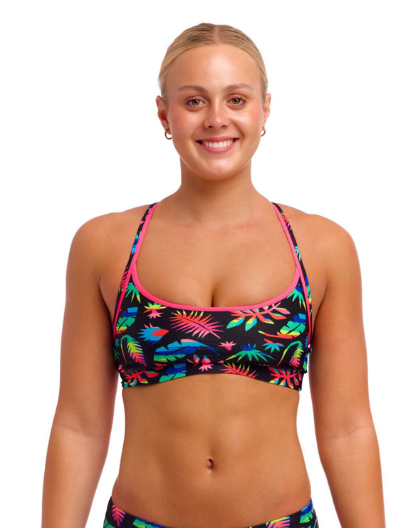 Funkita - Lost Leaf Racerback Sports Top - Black/Multi - Model Front