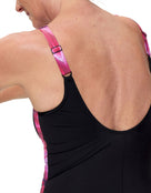 Speedo - Luna Lustre Printed Swimsuit - Black/Pink - Model Back Close Up