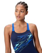 Speedo - Medley Logo Medalist Swimsuit - Navy/Blue - Model Front Close Up