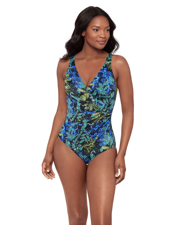 Miraclesuit - Gasparilla Oceanus Swimsuit - Black/Blue/Green - Model Front
