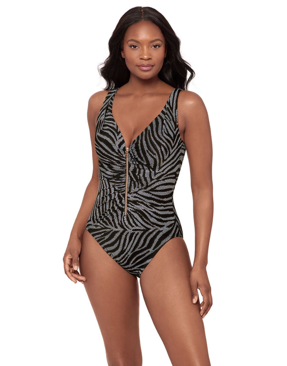 Miraclesuit - Zirconic Zipt Swimsuit - Black/White - Model Front