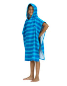 Zoggs - Nautical Stripes Kids Poncho Hooded Towel Robes - Blue - 5-10 Years Old - Model Side