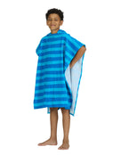 Zoggs - Nautical Stripes Kids Poncho Hooded Towel Robes - Blue - 5-10 Years Old - Model Side/Front