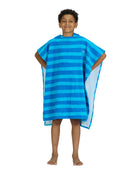 Zoggs - Nautical Stripes Kids Poncho Hooded Towel Robes - Blue - 5-10 Years Old - Model Front