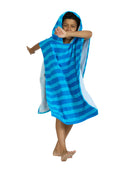 Zoggs - Nautical Stripes Kids Poncho Hooded Towel Robes - Blue - 5-10 Years Old - Model Side with Pose