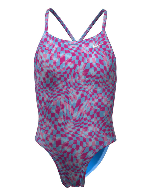 Nike - Girls Hydrastrong Charms Multi Print Lace Up Swimsuit - University Blue - Product Front