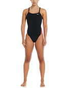 Nike - Hydrastrong Multi Print Racerback Splice Swimsuit - Black/Red - Model Front Full Body