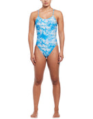Nike - Hydrastrong Multi Print Cutout Swimsuit - Photo Blue - Model Front Full Body