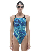 TYR - Olea Durafast Elite Diamondfit Swimsuit - Blue/Green - Model Front