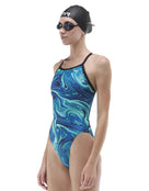 TYR - Olea Durafast Elite Diamondfit Swimsuit - Blue/Green - Model Side