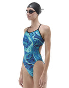 TYR - Olea Durafast Elite Trinityfit Swimsuit - Blue/Green - Model Side