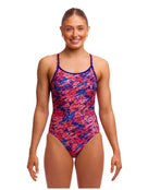 Funkita - Ruff Stuff Diamond Secure Back (Period Proof) Swimsuit - Coral/Blue - Model Front