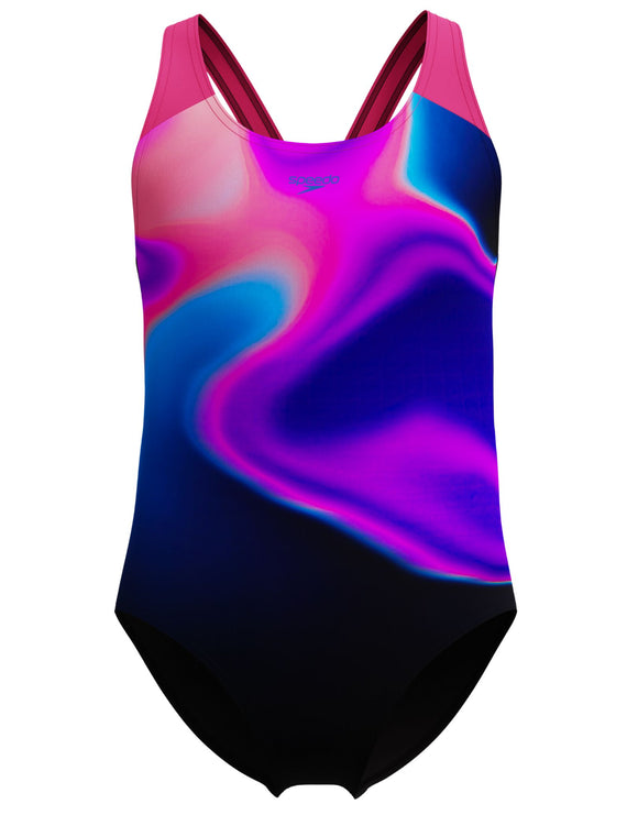 SP-8002625002-Girls_Printed_Splashback_Swimsuit_-_Dark_Pink_Black_front