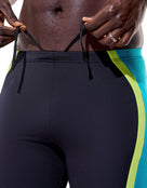 Speedo - Solid Splice Swim Jammer - Black/Green - Model Front Close Up