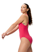 Speedo - Solid Scoop Neck Swimsuit - Dark Pink - Model Side