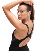 Speedo - Hyperboom Splice Muscleback Swimsuit - Black/Pink - Model Back Close Up