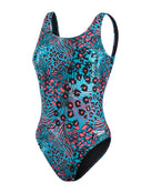 Speedo - Womens Allover Deep U-Back Swimsuit - Blue/Black - Product Front
