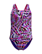 Speedo - Girls Digital Allover Leaderback Swimsuit - Pink/Purple/Black - Product Front