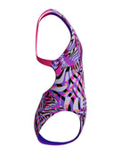 Speedo - Girls Digital Allover Leaderback Swimsuit - Pink/Purple/Black - Product Side