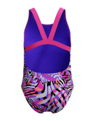 Speedo - Girls Digital Allover Leaderback Swimsuit - Pink/Purple/Black - Product Back