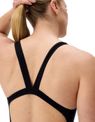 Speedo - Club Training Placement Printed Leaderback Swimsuit - Blac/Pink - Model Back Close Up