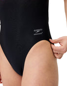 Speedo - Club Training Placement Printed Leaderback Swimsuit - Blac/Pink - Model Logo