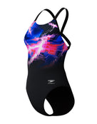Speedo - Club Training Placement Printed Leaderback Swimsuit - Blac/Pink - Product Front