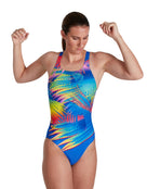 Speedo - Womens Digital Placement Medalist Swimsuit - Blue/Pink - Model Front