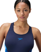 Speedo - Digital Print Legsuit - Navy/Blue - Model Front Close Up