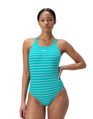 Speedo - Endurance+ Printed Medalist Swimsuit - Green/White - Model Front