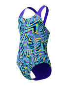 Speedo - Girls Digital Allover Splashback Swimsuit - Blue/Purple - Product Front/Side
