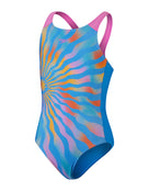 Speedo - Girls Digital Placement Pulseback Swimsuit - Blue/Yellow - Product Front