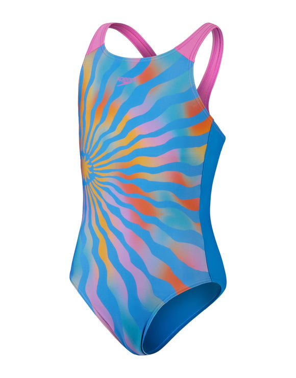 Speedo - Girls Digital Placement Pulseback Swimsuit - Blue/Yellow - Product Front