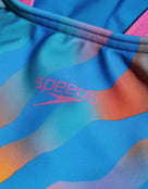 Speedo - Girls Digital Placement Pulseback Swimsuit - Blue/Yellow - Logo