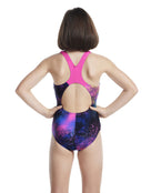 Speedo - Girls Digital Allover Splashback Swimsuit - Black/Pink - Model back