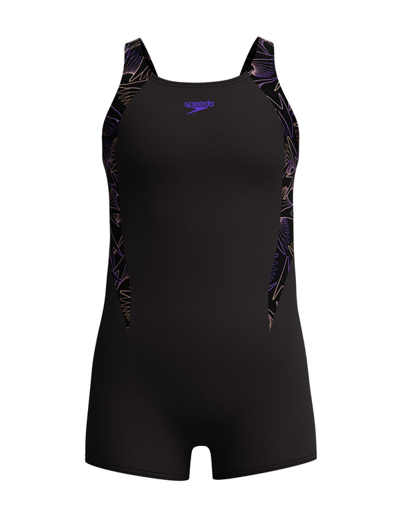 Girls Hyperboom Splice Legsuit - Black/Purple/Peach Orange