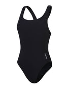 Speedo Womens Solid Highneck Scoop Swimsuit - Black - Product Front