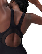 Speedo Womens Solid Highneck Scoop Swimsuit - Black - Mode Back Close Up