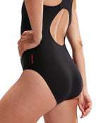 Speedo - Hyperboom Placement Muscleback Swimsuit - Black/Pink - Model Side Close Up