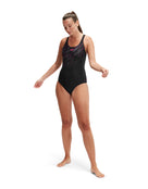 Speedo - Hyperboom Placement Muscleback Swimsuit - Black/Pink - Model Front Full Body