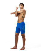 Speedo - Hyperboom Placement Swim Jammer - Blue/Green - Model Side Full Body