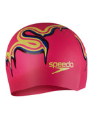 Speedo - Junior Slogan Print Silicone Swim Cap - Pink/Blue - Product Back