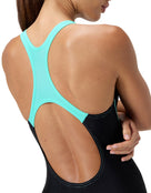 Speedo - Medley Logo Medalist Swimsuit - Black/Aquamarine Blue - Model Back Close Up