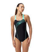 Speedo - Medley Logo Medalist Swimsuit - Black/Aquamarine Blue - Model Front