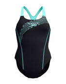 Speedo - Medley Logo Medalist Swimsuit - Black/Aquamarine Blue - Product Front